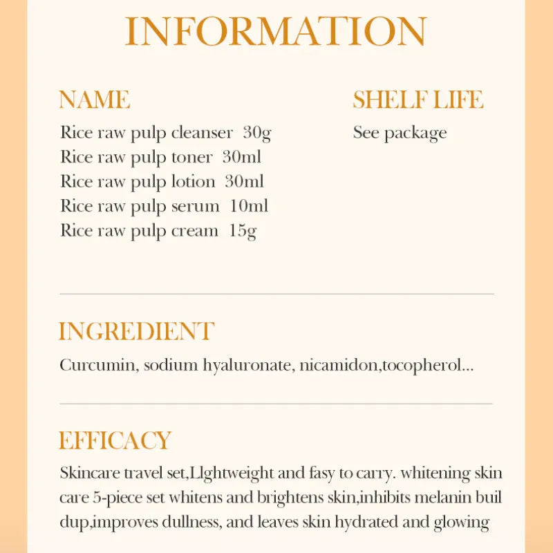 5pcs BIOAOUA Rice Raw Whitening Set Brighten Hydrating Moisturize Soothing Facial Cleanser+toner+essence+lotion+cream Skincare Nanasbeautyholic