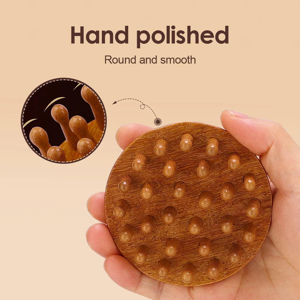 Multi-Functional Wood Therapy Massage Comb Scalp Head Massager Natural Sandalwood Circular Tooth Guasha Scraping Body Massager Nanasbeautyholic