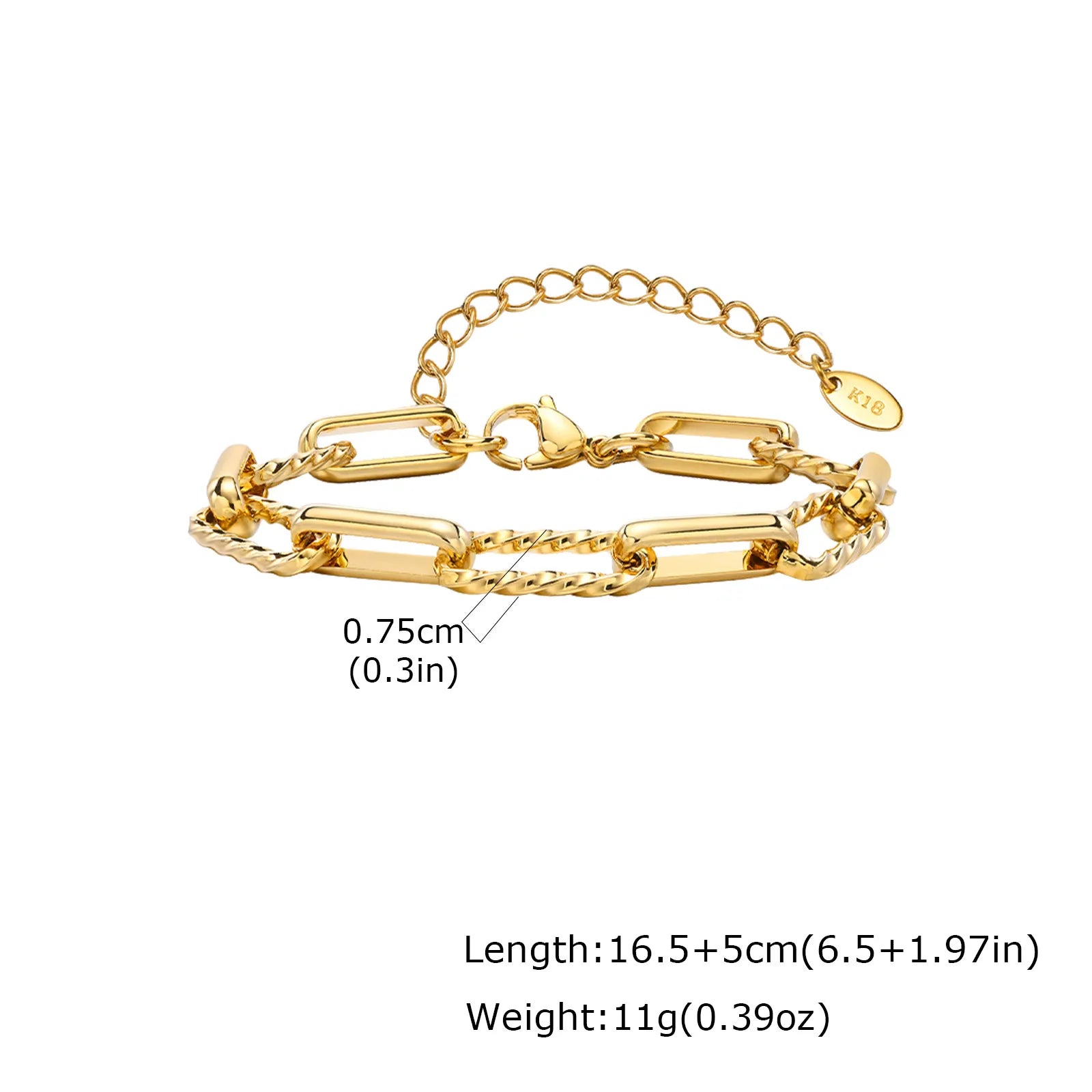 18K Gold Plated Stainless Steel Link Chain Bracelet for Women – Stackable Waterproof Bangle