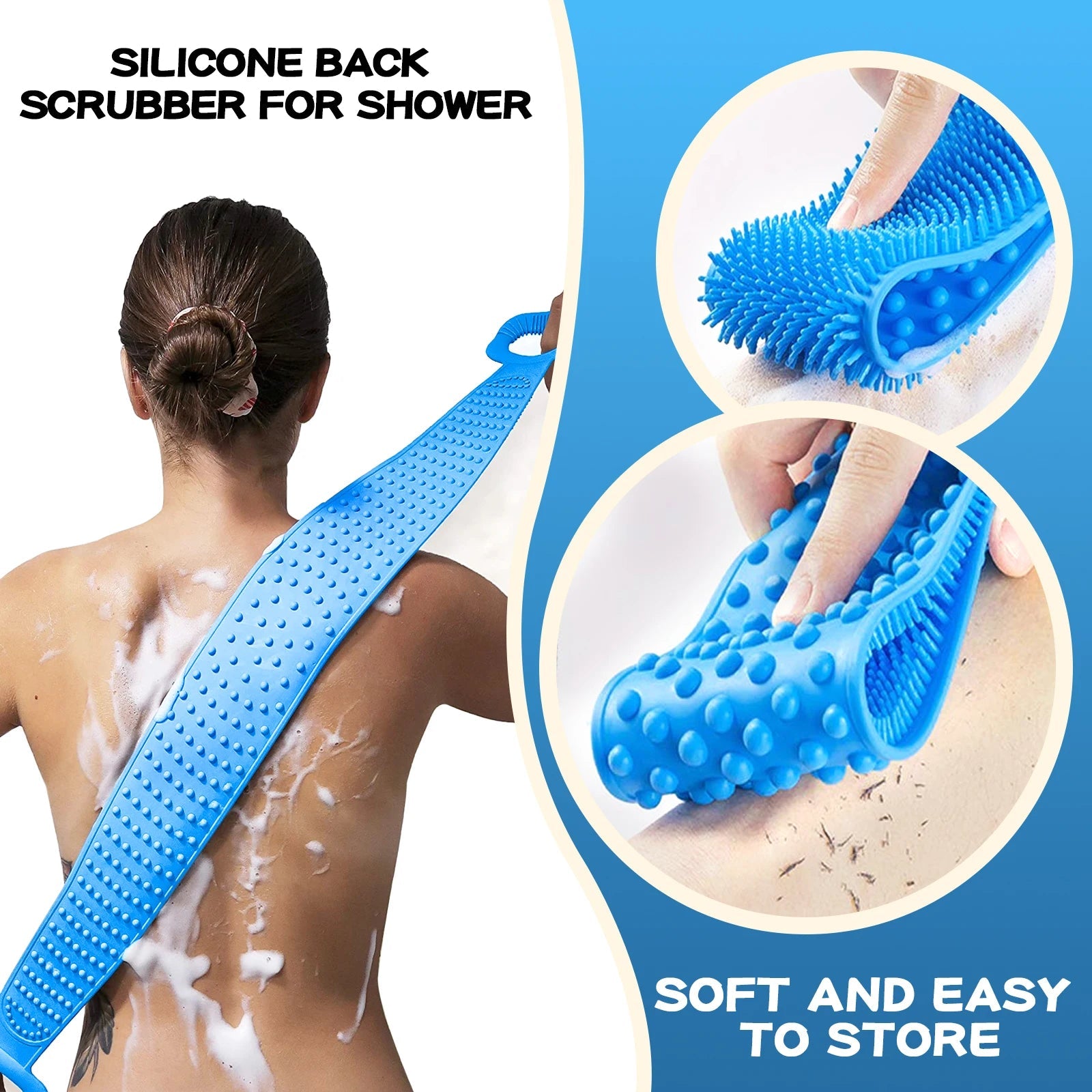 Exfoliating & Dead Skin Scrubby Towel, Travel Portable Body Bath Strips, Silicone Material ,Long Handle Back Cleanse Scrubber Nanasbeautyholic