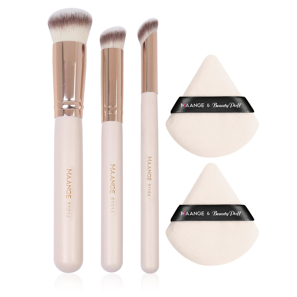 Maange 3Pcs Makeup Brushes + 2Pcs Triangle Powder Puff Set Concealer