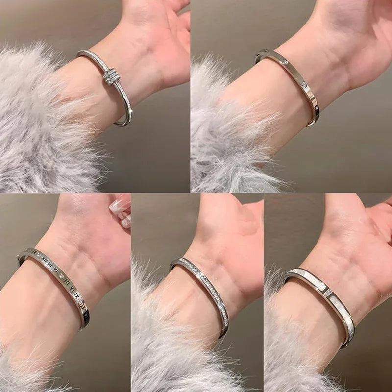 Waterproof Stainless Steel Geometric Bangle | Platinum Plated | Women's Trendy Fashion Bracelet