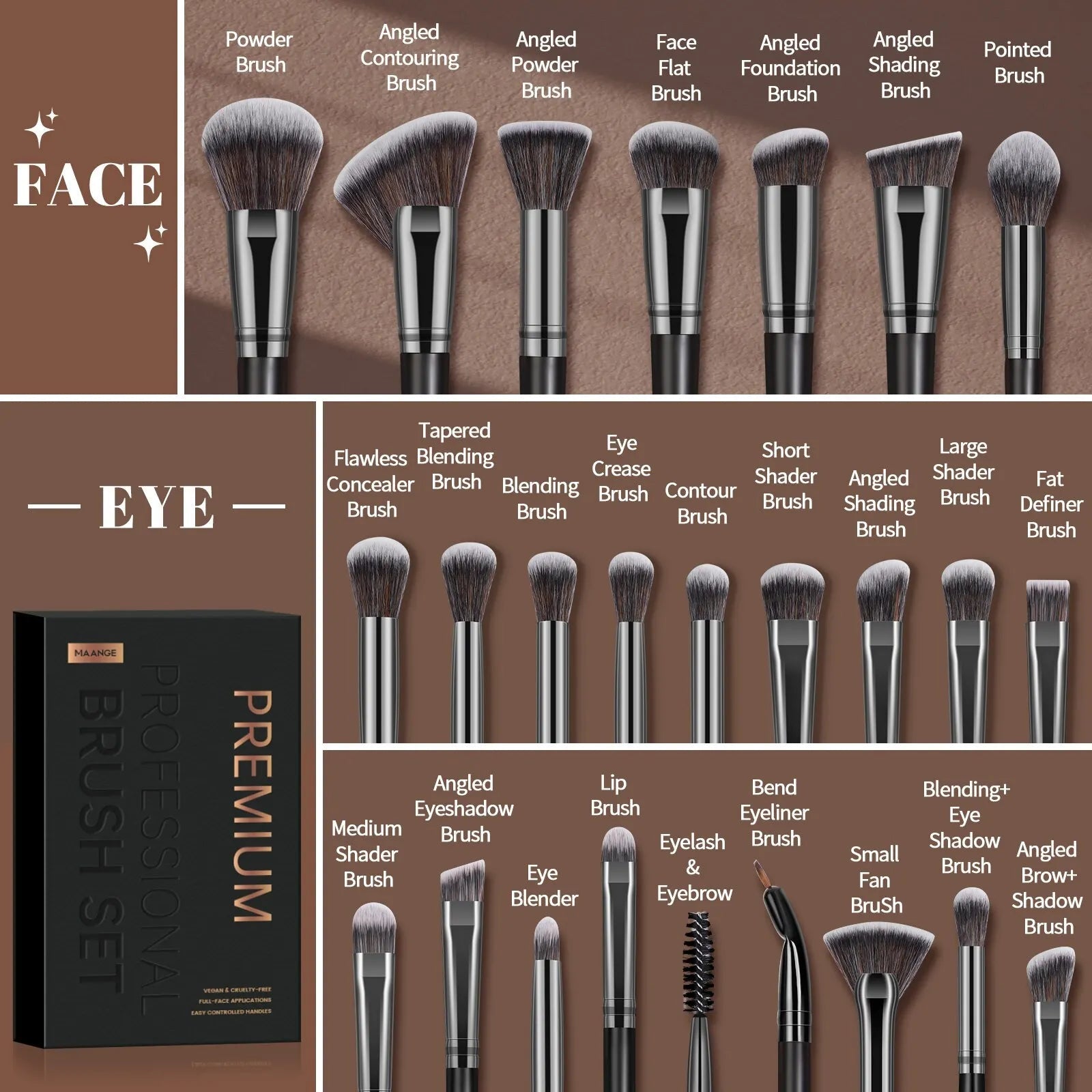MAANGE Professional Gift Box 25 Pieces Makeup Brushes Kit Face Eye Beauty Brushes For Foundation Conceal Eyeshadow Contour Brush Nanasbeautyholic