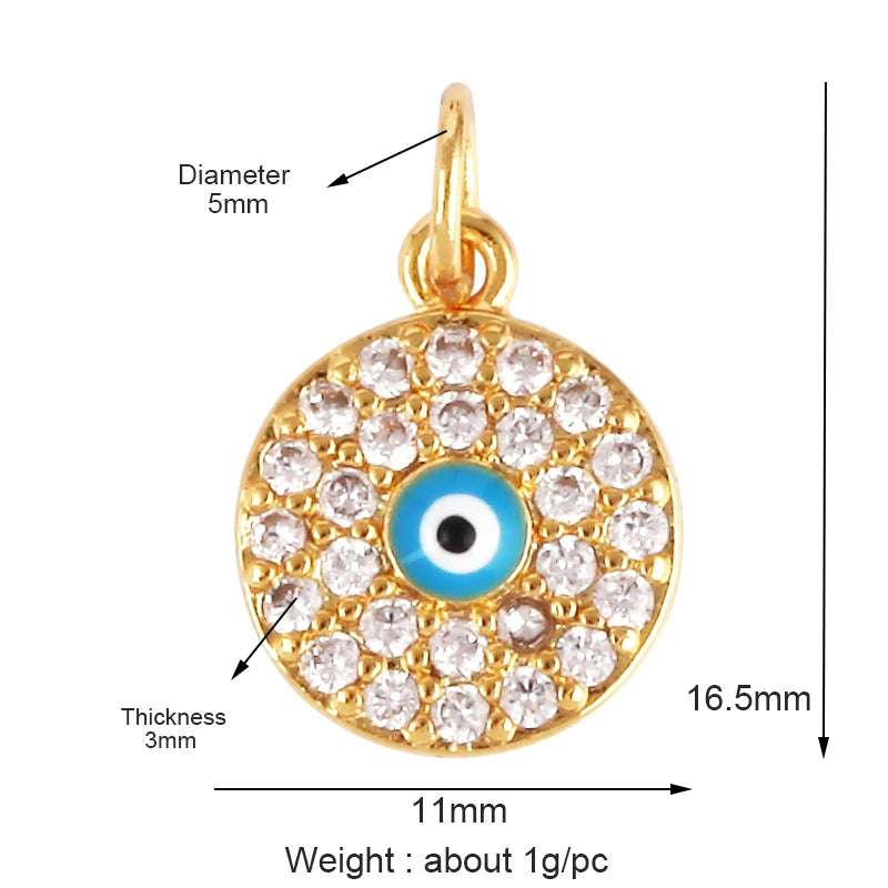 Evil Eye Charm Pendant – 18K Gold Plated CZ Cubic Zirconia | Necklace & Bracelet Jewelry Making