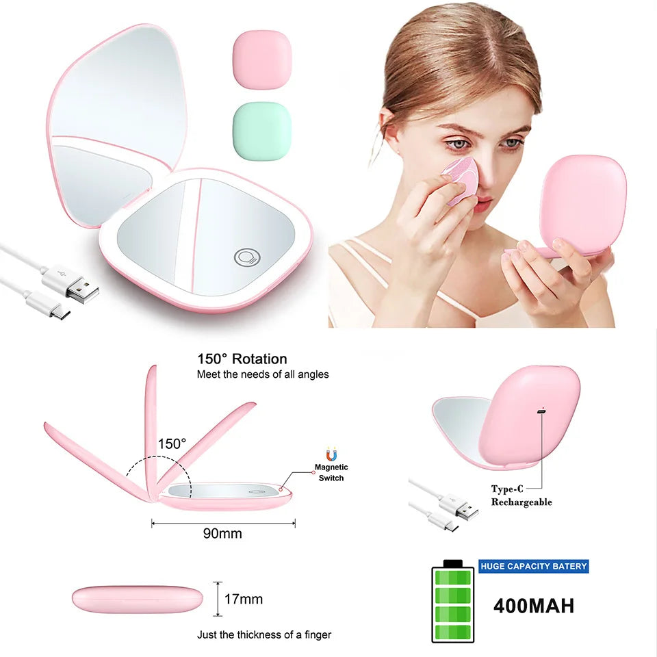 Mini Compact Foldable Pocket Hand Led Makeup Mirror