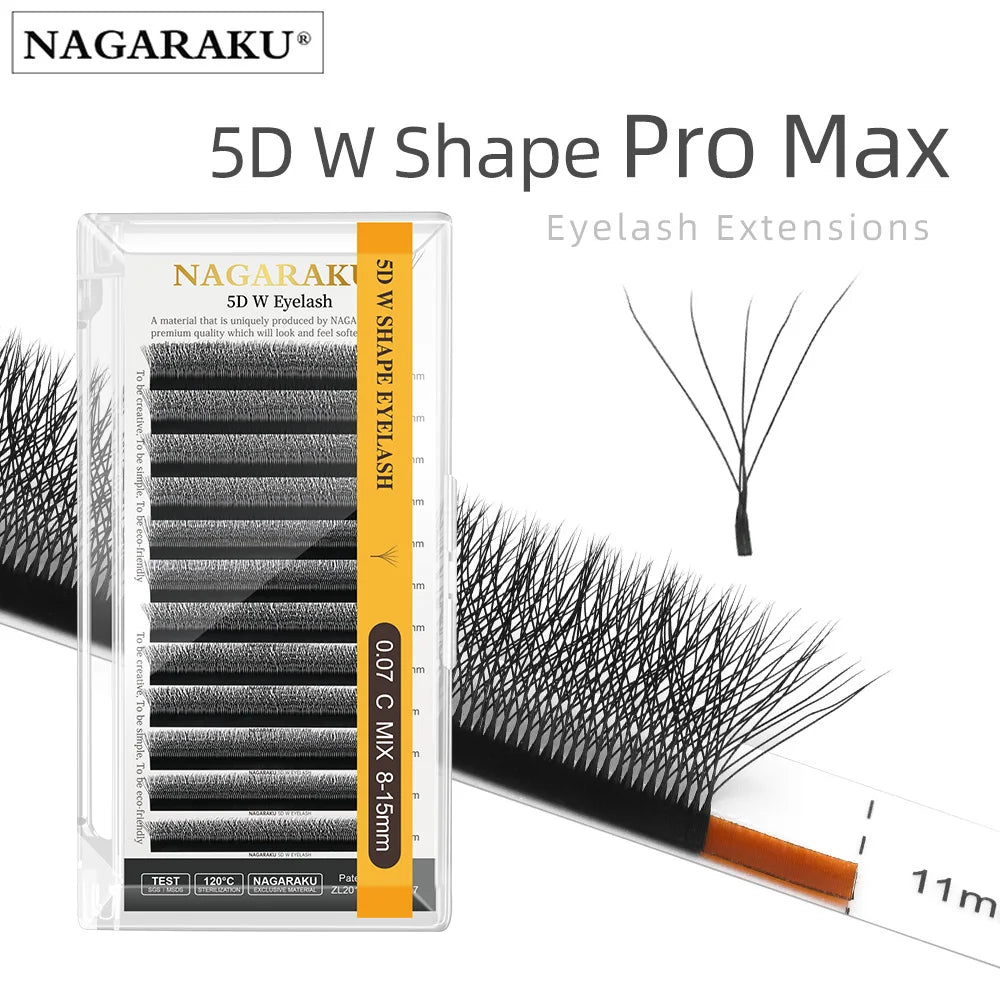 NAGARAKU W Shape Bloom Premade Fans | 3D 4D 5D Double Tips | C/D Curl | 8–15mm