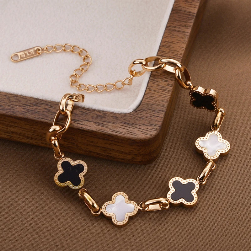 Four Leaf Clover Charm Bracelet for Women – Titanium Steel, Non-Tarnish, Lucky Gift