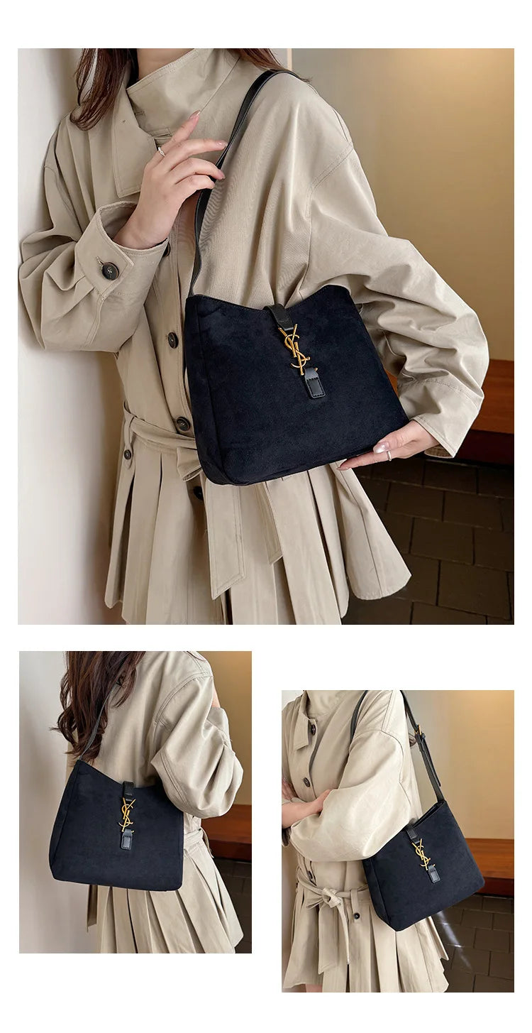 Luxe Faux Leather Bucket Bag – Large Capacity Hobo Shoulder Bag for Women
