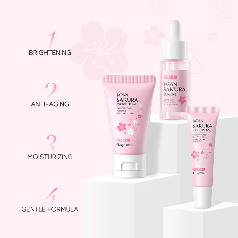 LAIKOU Vitamin C 24K Golden Sakura Skin Care Sets Face Cream Serum 3pcs/set