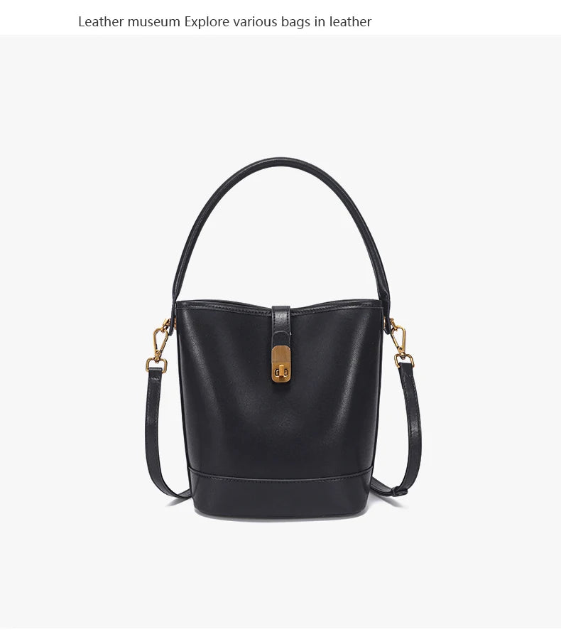 Genuine Leather Bucket Bag – Soft Cow Leather Shoulder & Crossbody Handbag