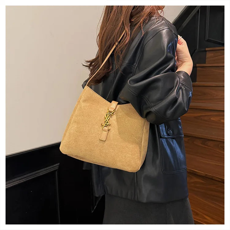 Luxe Faux Leather Bucket Bag – Large Capacity Hobo Shoulder Bag for Women