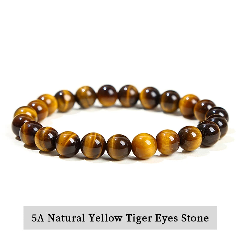 Natural Gemstone Bead Bracelet — Amethyst, Tiger Eye, Crystal, Agate & More | Reiki Healing Jewelry