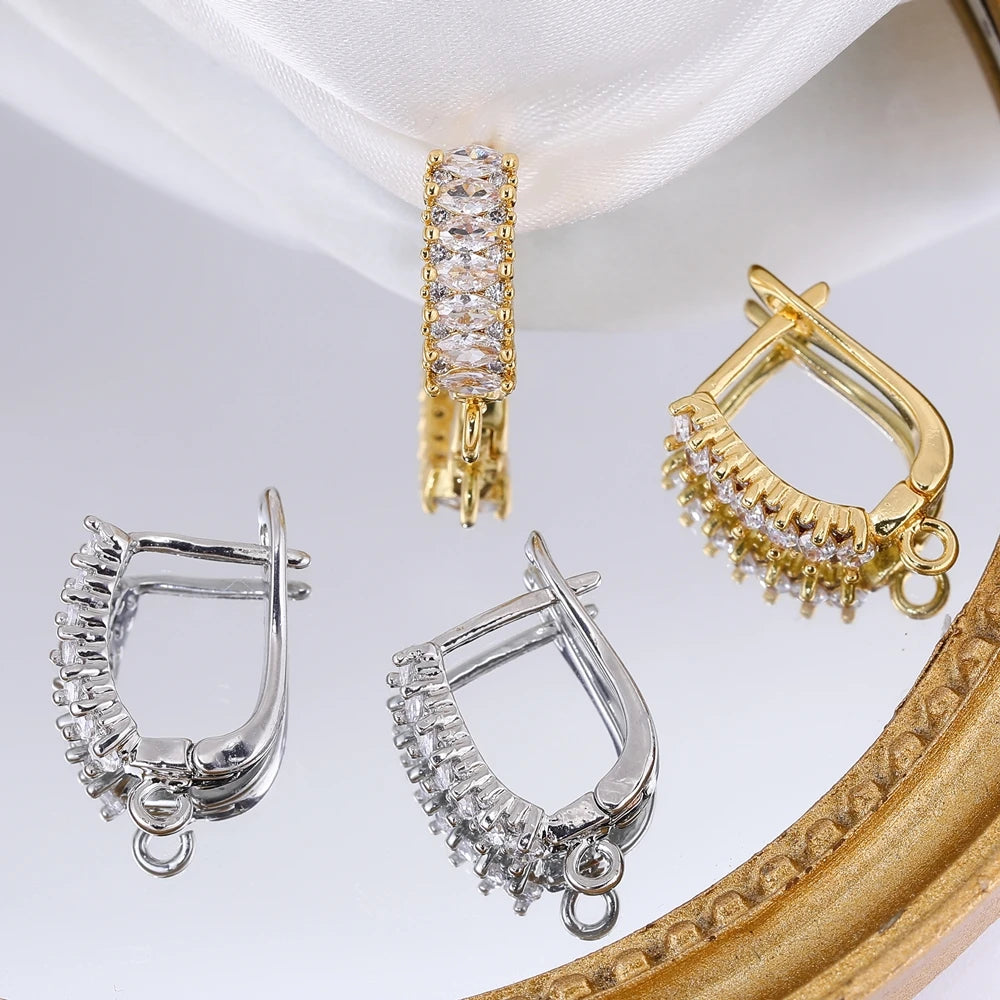 Juya 18K Gold & Silver Plated Earring Hooks – Micro Pave Zircon DIY Jewelry Findings