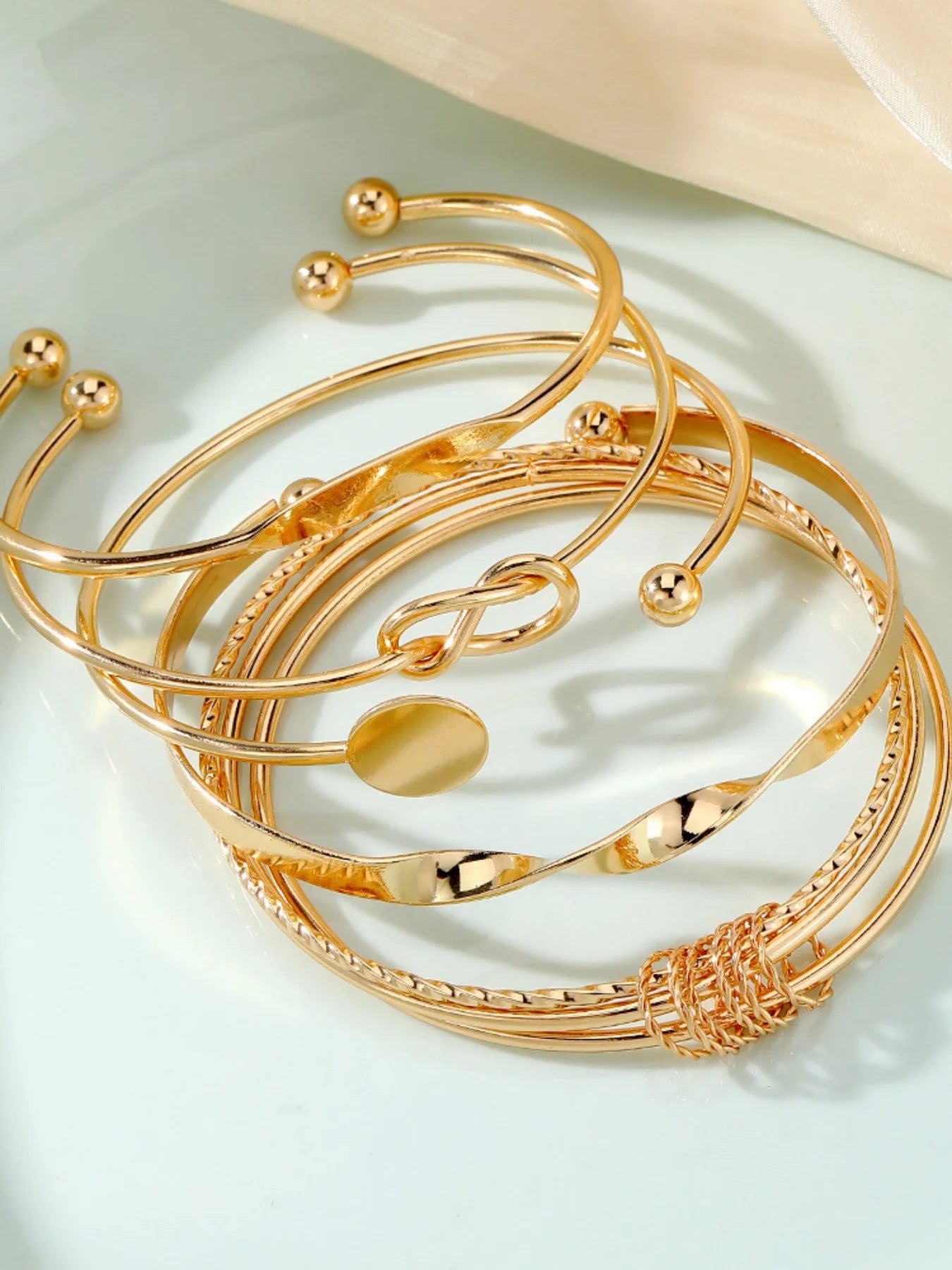 Multilayer Twist Bangle Bracelet Set for Women – 5pcs Stackable Adjustable Punk Jewelry