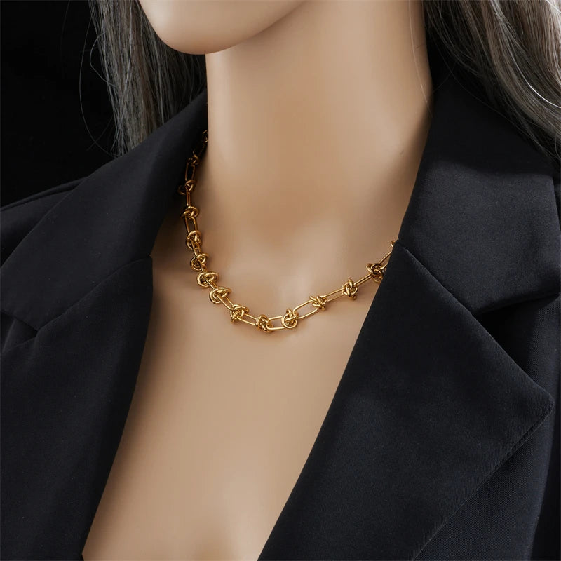 Twist Knot Necklace & Bracelet Set – 316L Stainless Steel, Gold & Silver