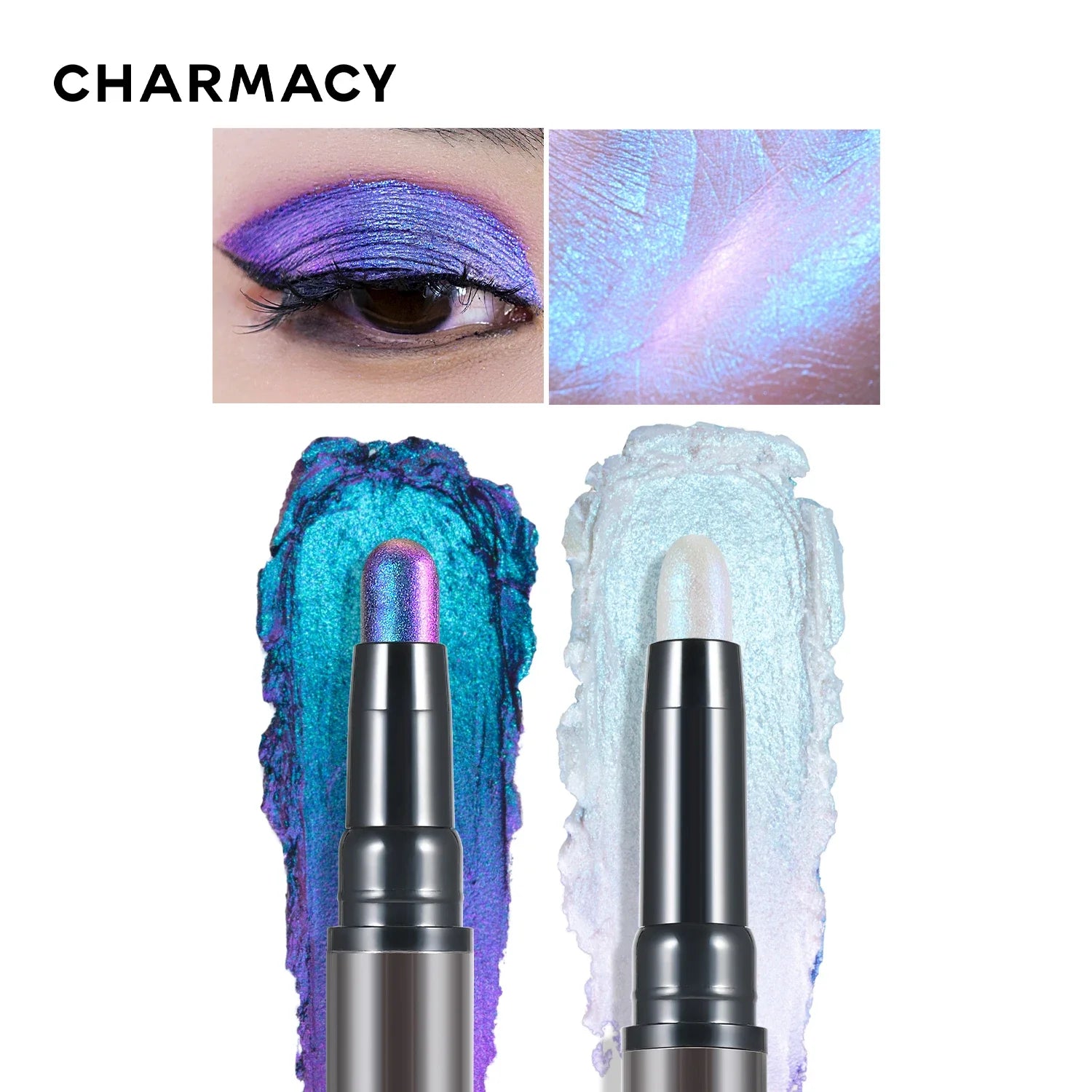 CHARMACY 2-in-1 Multichrome Eyeshadow Stick – High-Pigment Glitter & Shimmer Eye Shadow Pen | 5 Shades