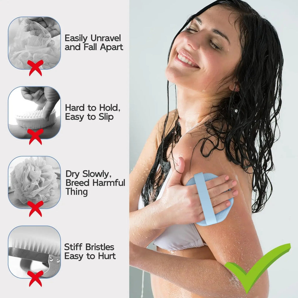 Silicone Body Scrubber Shower Brush Exfoliating Shower Scrubber with Non-Slip Hand Strap Silicone Body Buffer for Use in Shower Nanasbeautyholic