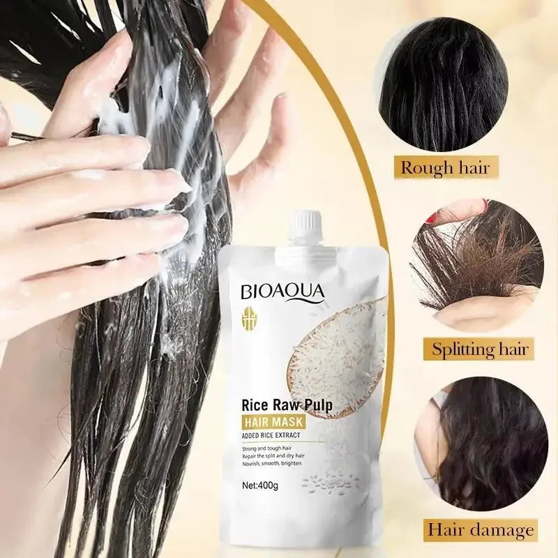 Rice Magical Keratin Hair Mask 5 Seconds Repair Damaged Frizzy Hairs Soft Smooth Shiny Moisturizing Nourish Hair Root Care Nanasbeautyholic