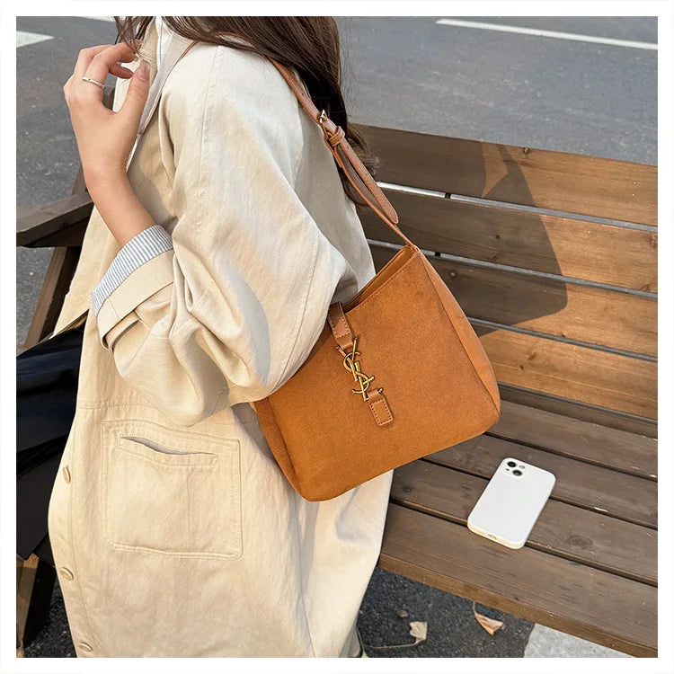 Luxe Faux Leather Bucket Bag – Large Capacity Hobo Shoulder Bag for Women
