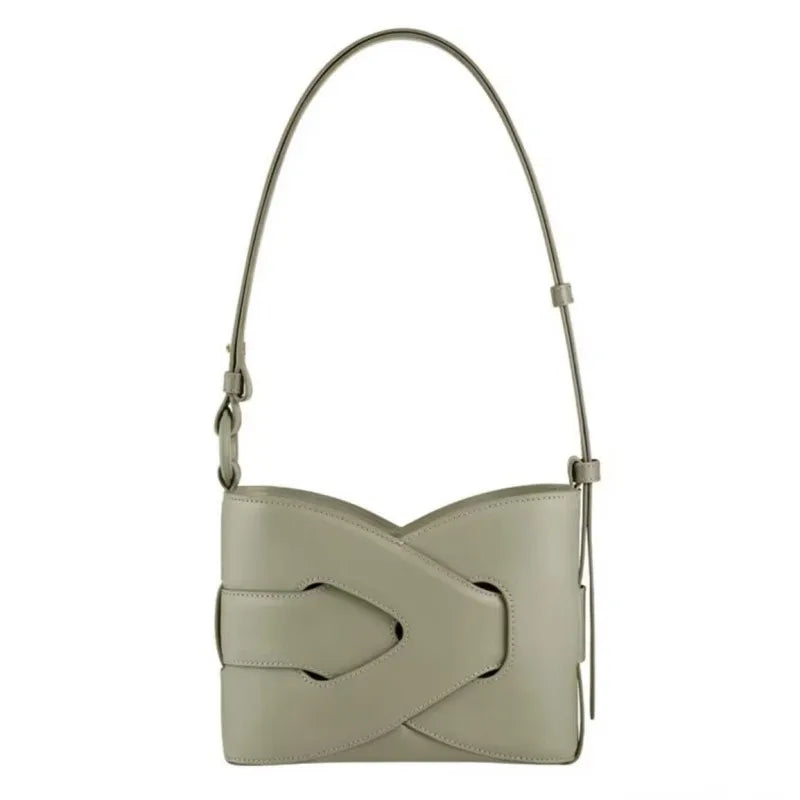 Genuine Leather Bucket Shoulder Bag for Women – Large Capacity Underarm Bag
