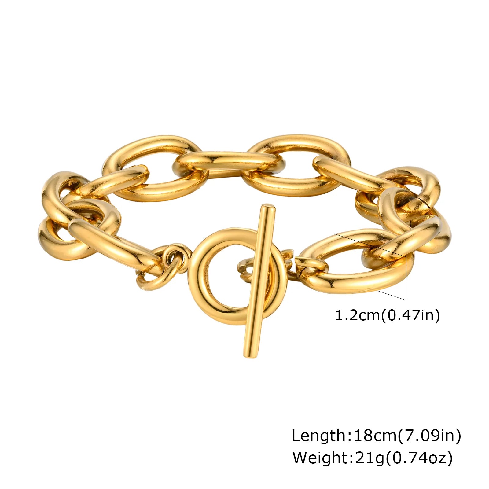 18K Gold Plated Stainless Steel Link Chain Bracelet for Women – Stackable Waterproof Bangle