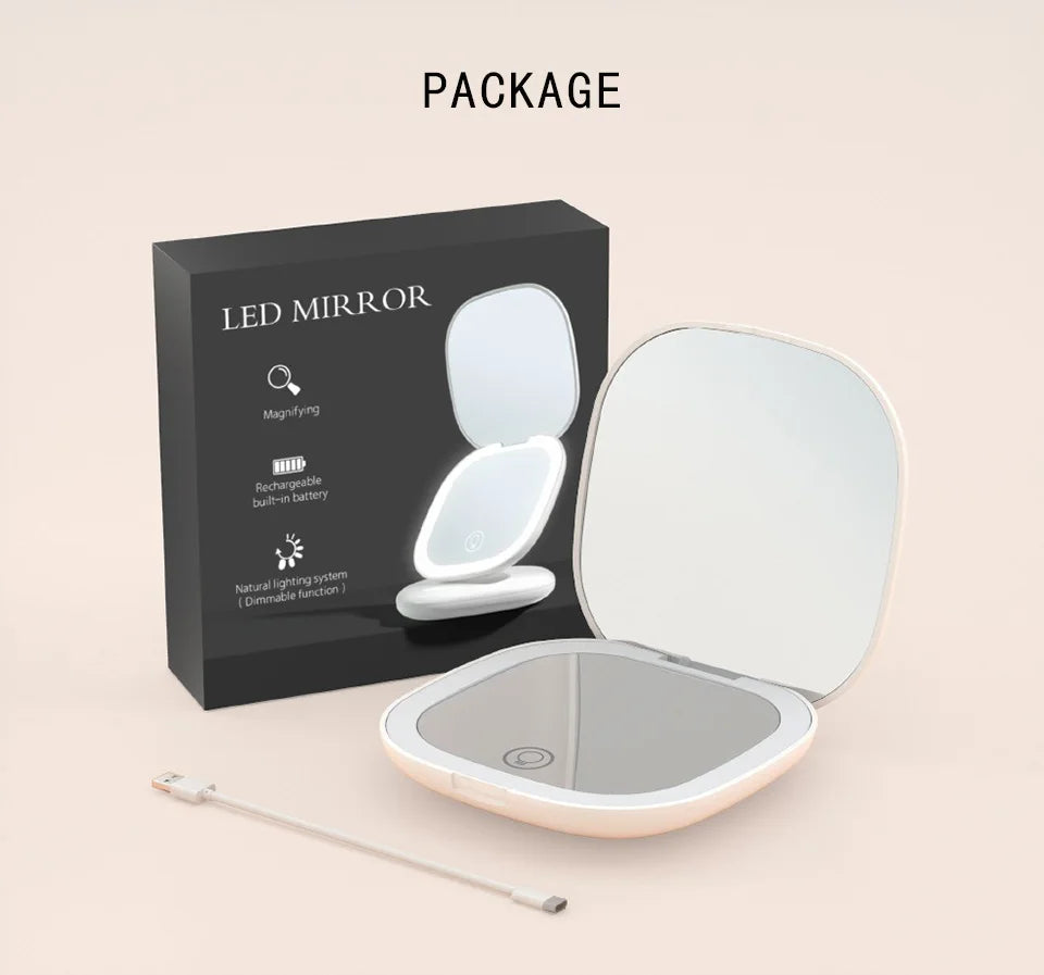 Mini Compact Foldable Pocket Hand Led Makeup Mirror