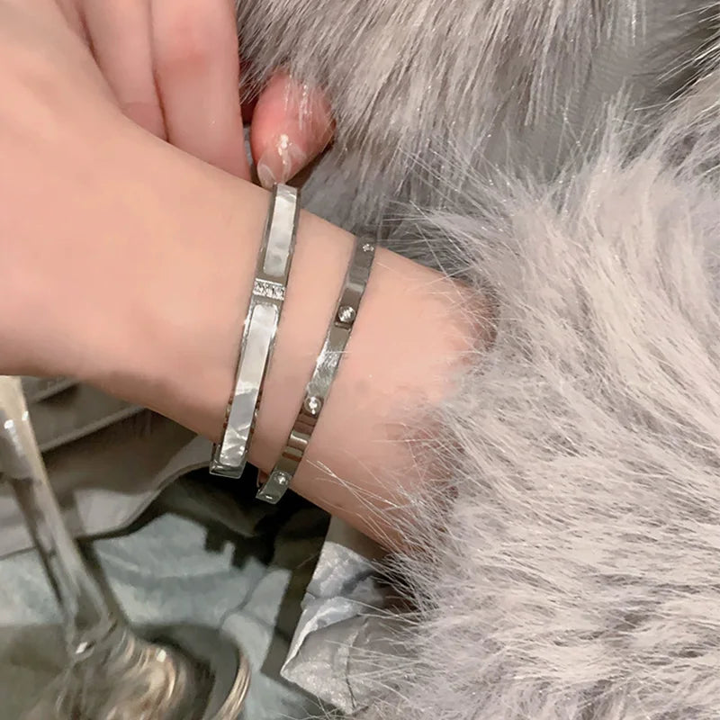 Waterproof Stainless Steel Geometric Bangle | Platinum Plated | Women's Trendy Fashion Bracelet