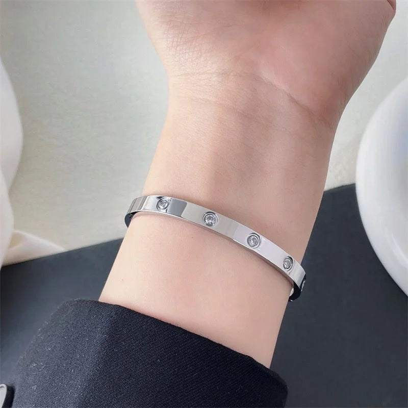 Zircon Cross Screw Nail Bangle | Stainless Steel | Gold, Rose Gold & Silver | Unisex Statement Bracelet