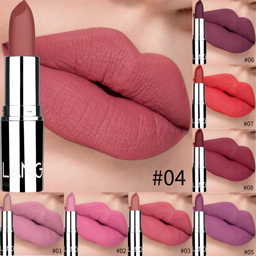 8 Colors Matte Bullet Lipstick Waterproof Long-Lasting Velvet Lipstick Easy To Wear Nude batom Nutritious Makeup Nanasbeautyholic