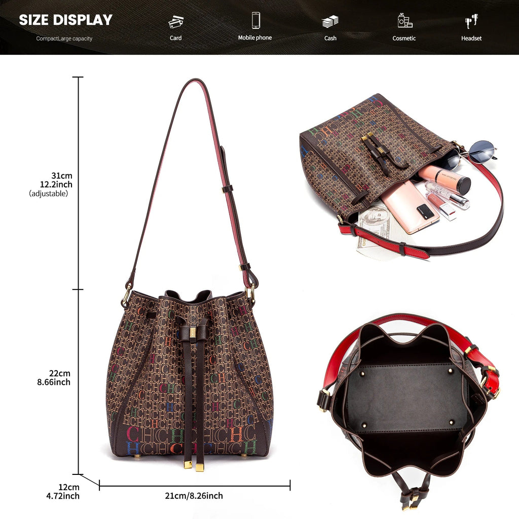 Luxury Classic Women's Handbag Bucket Bag Fashion PVC Printed Shoulder Luxury Brand Women Designer Wallet Classic Nanasbeautyholic