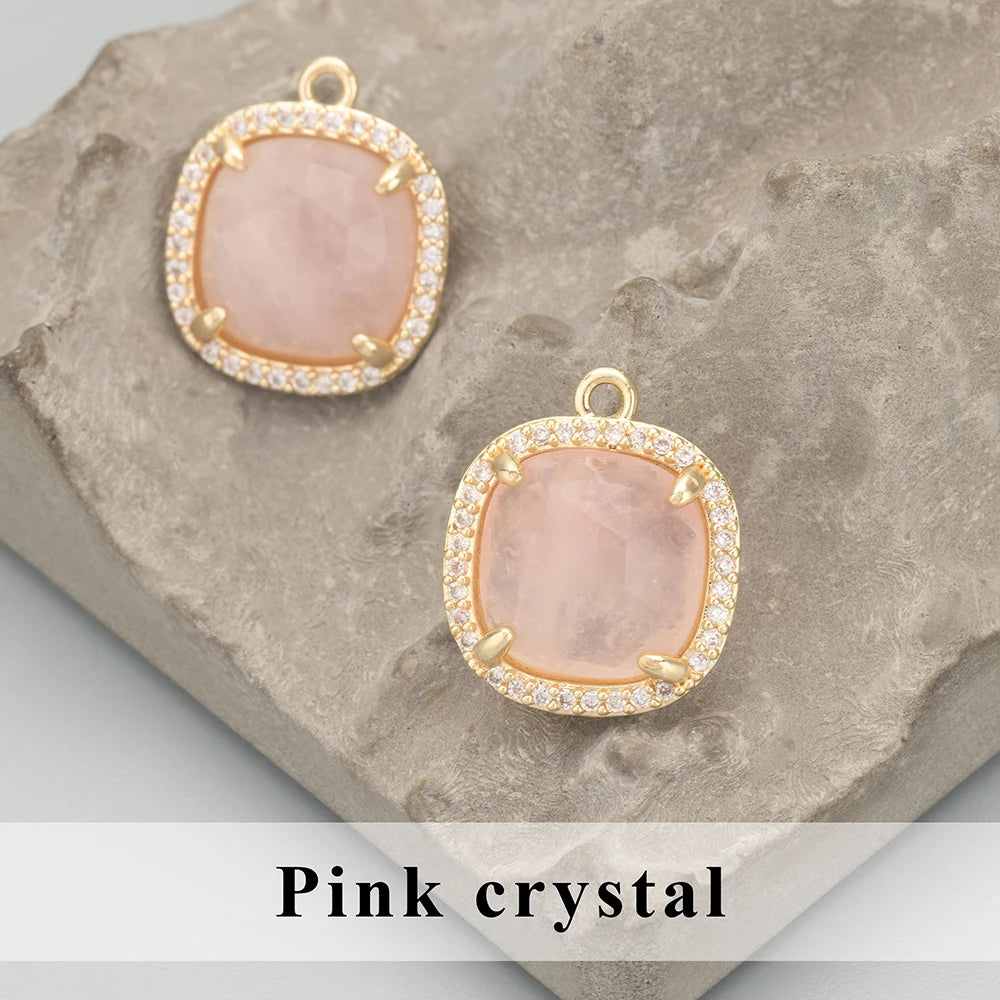 Natural Stone Charm Pendants – 18K Gold Plated, Nickel-Free Copper | 4pcs/lot