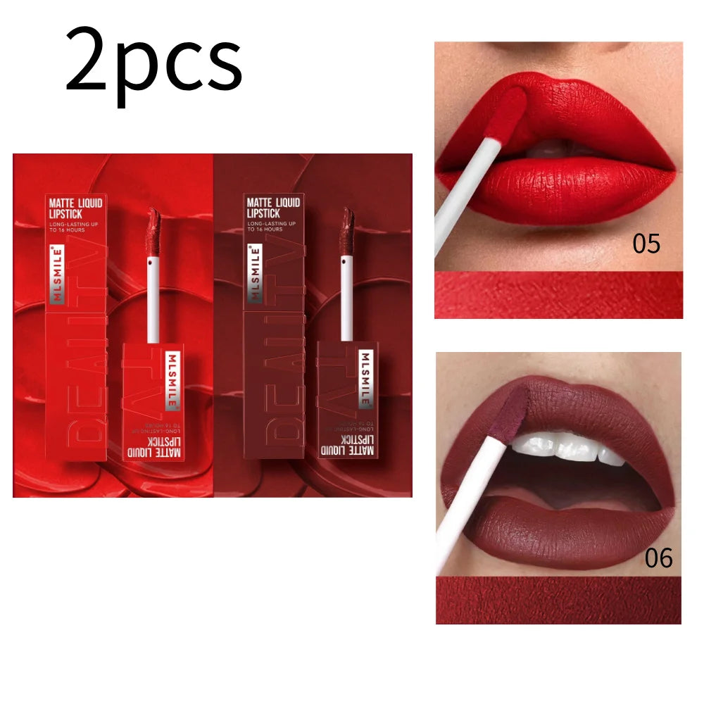 MLSMILE 6 Color Non-stick cup Velvet Satin Gloss Lip glaze Mist Liquid matte lipstick Waterproof long-lasting color liquid Nanasbeautyholic
