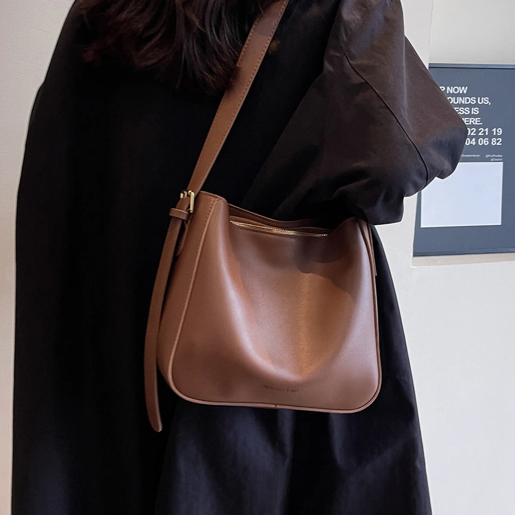 Women's PU Leather Bucket Bag – Large Capacity Shoulder & Crossbody