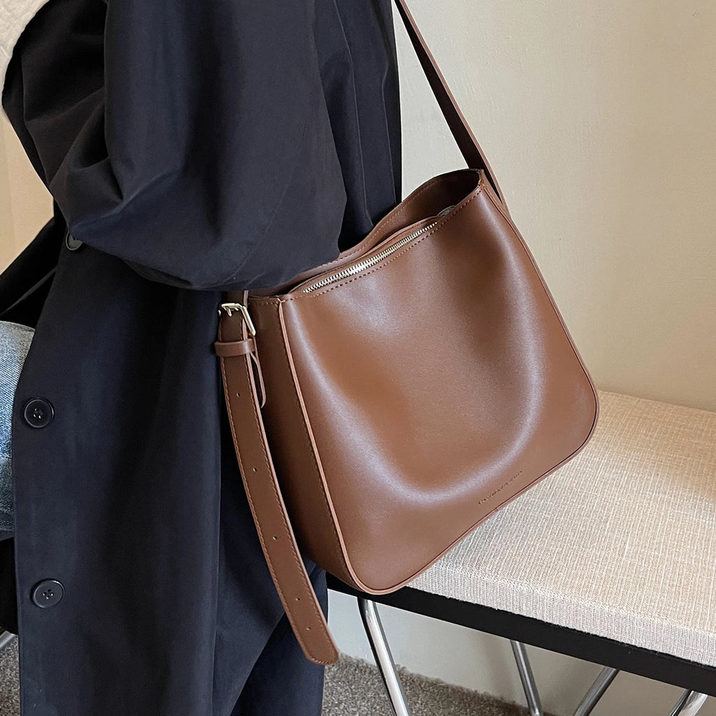 Women's PU Leather Bucket Bag – Large Capacity Shoulder & Crossbody