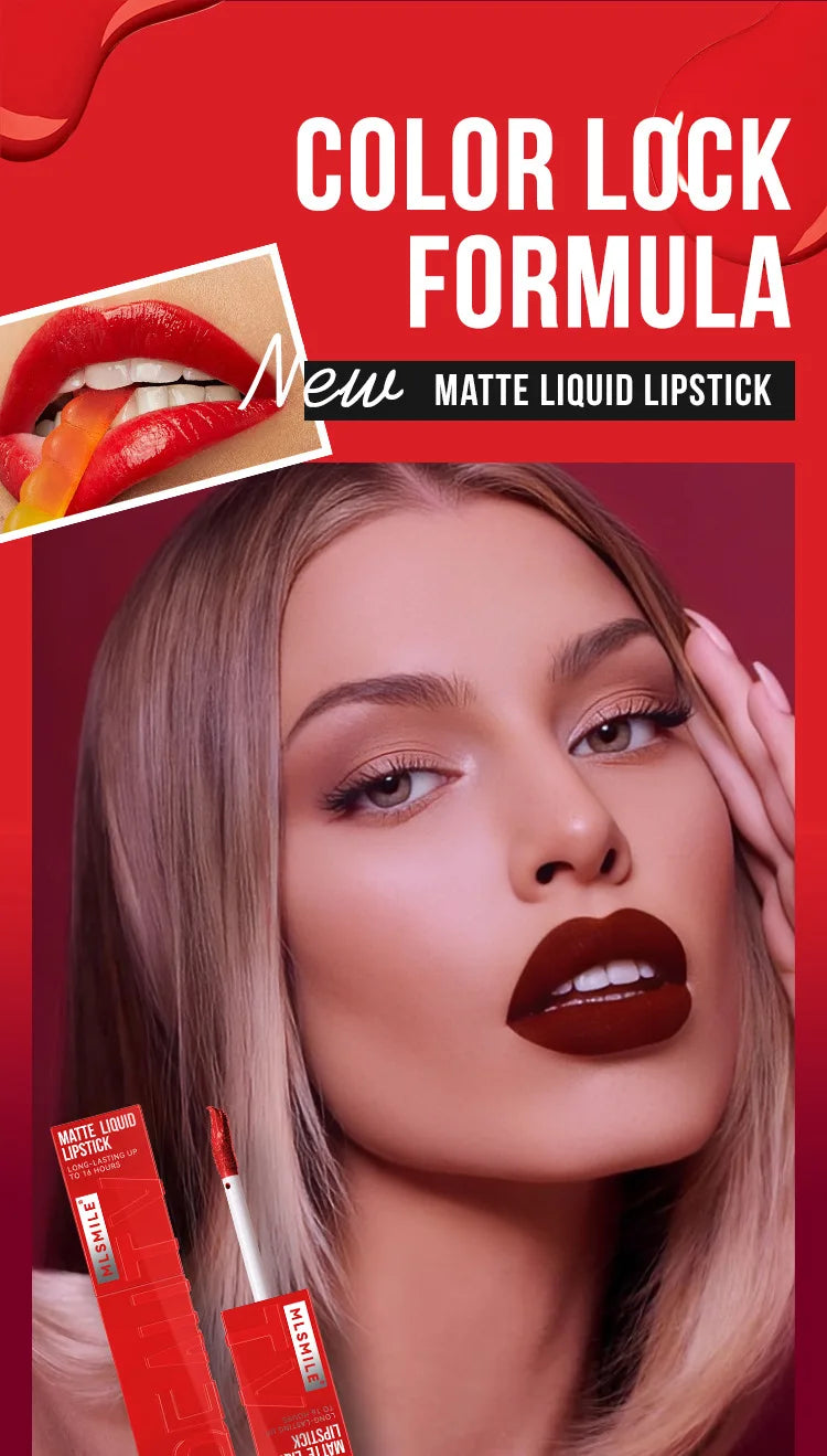 MLSMILE 6 Color Non-stick cup Velvet Satin Gloss Lip glaze Mist Liquid matte lipstick Waterproof long-lasting color liquid Nanasbeautyholic
