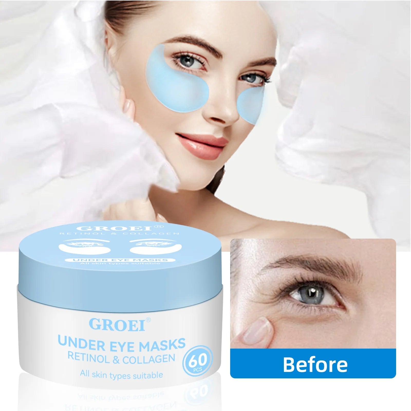 60pcs  Retinol Collagen Eye Mask Anti Dark Circles Directed Against Eye Bags Moisturizing Lifting Firming Eye Patches Skin Care Nanasbeautyholic