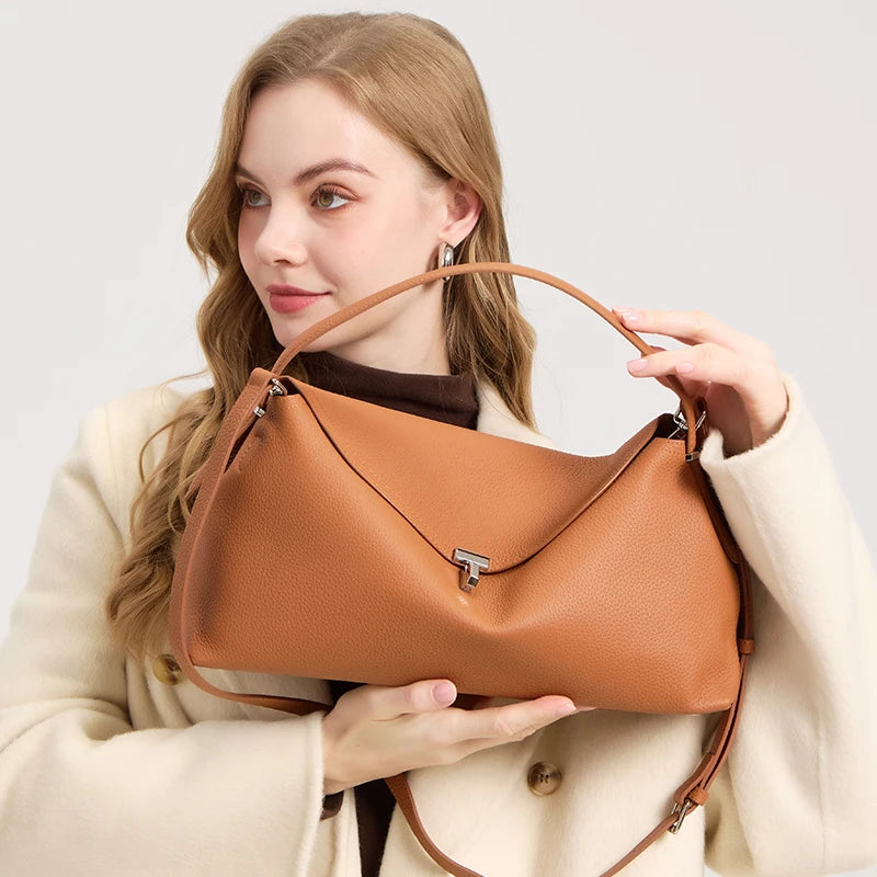 Genuine Cowhide Leather Shoulder Bag – Large Capacity Luxury Handbag for Women