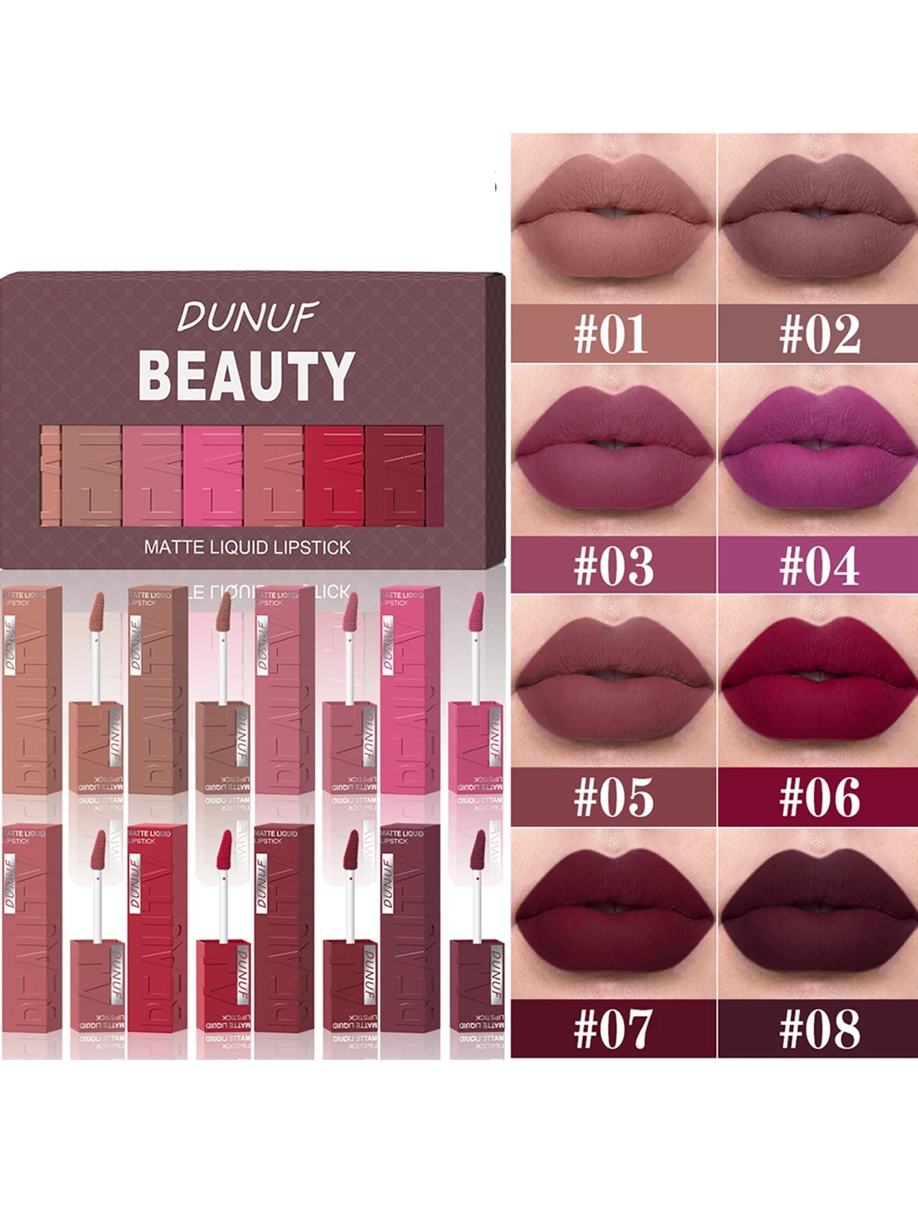 8Pcs/Set Nude Brown Matte Liquid Lipstick Velvet Sexy Dark Red Lip Glaze Non-stick Cup Not Easy To Fade Lip Gloss Lipstick Makeu Nanasbeautyholic