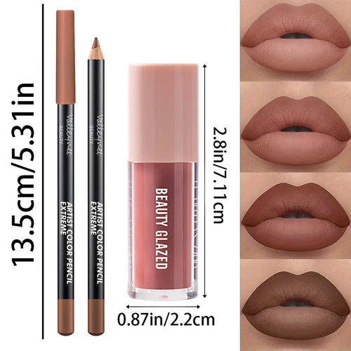 2pcs/Set Velvet Texture Lip Makeup,Matte Effect, Red, Brown Colors, Create a Moisturizing and Natural Lip Makeup Nanasbeautyholic