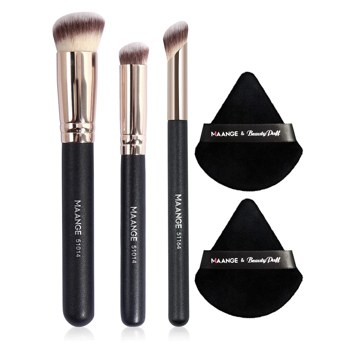 Maange 3Pcs Makeup Brushes + 2Pcs Triangle Powder Puff Set