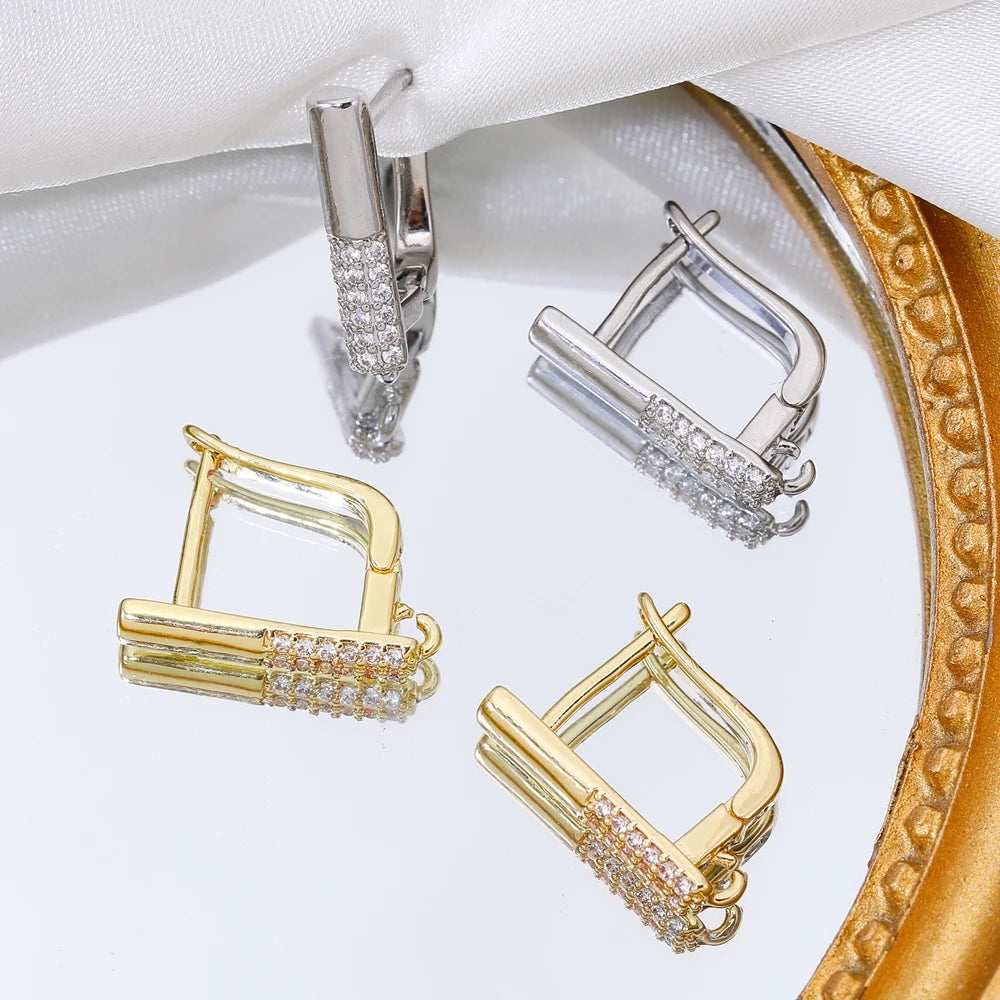 Juya 18K Gold & Silver Plated Earring Hooks – Micro Pave Zircon DIY Jewelry Findings