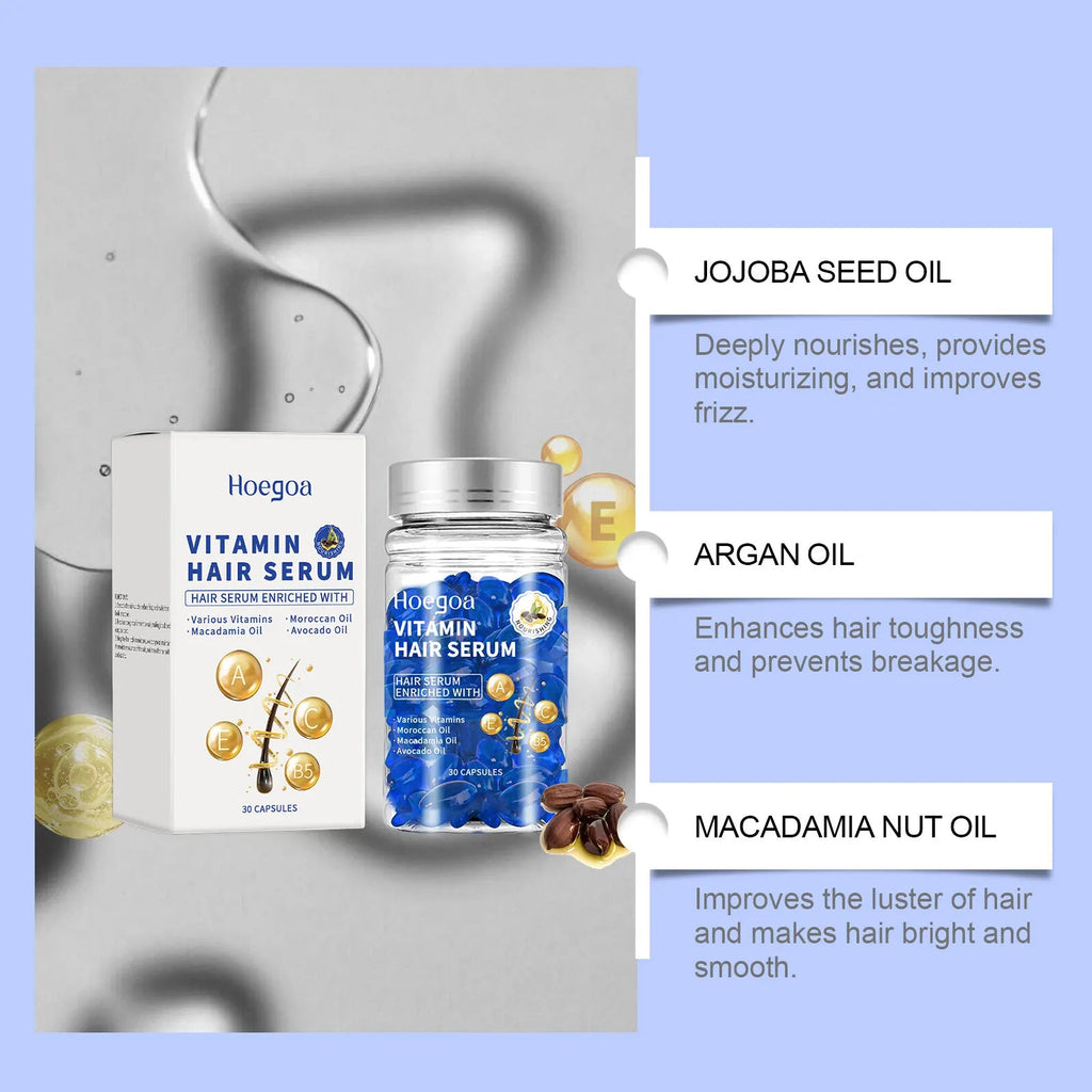 30PCS Vitamin Hair Care Capsules Moisture Serum Repair Hair Splitting Improvement Fast Restore Hair Soft Smooth Scalp Hair Care Nanasbeautyholic