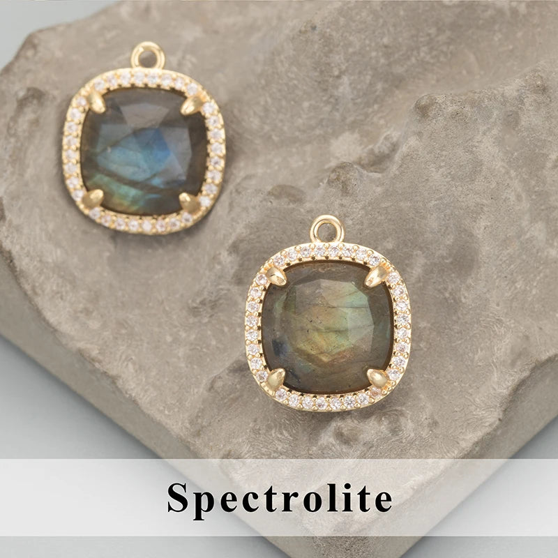 Natural Stone Charm Pendants – 18K Gold Plated, Nickel-Free Copper | 4pcs/lot