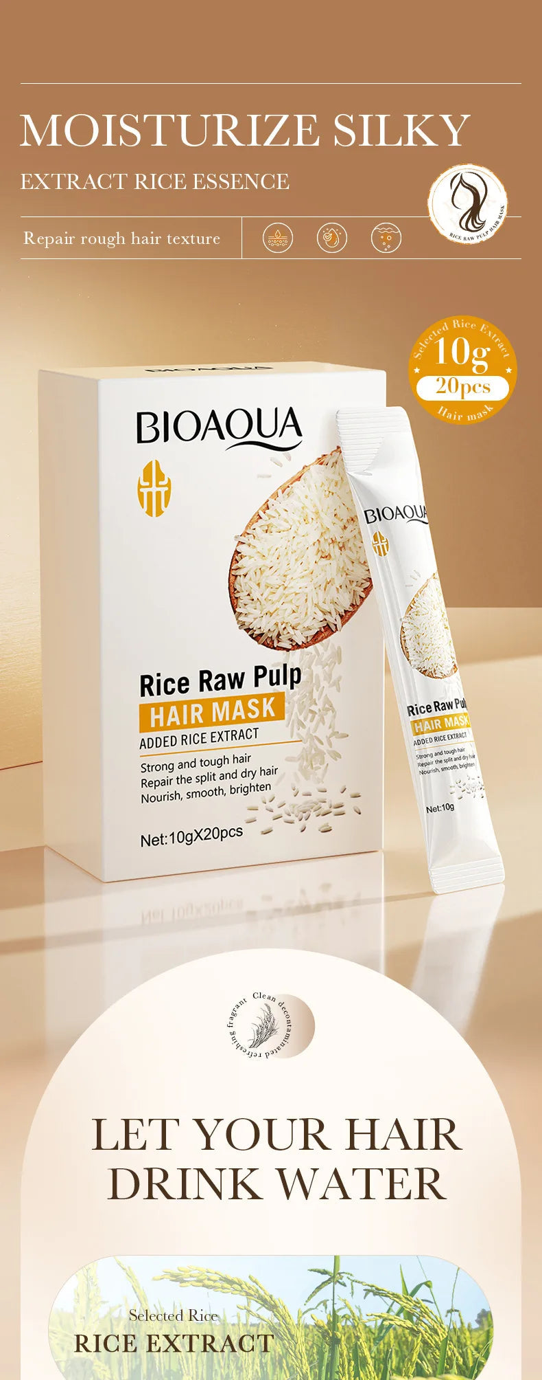 BIOAQUA Rice Milk Hair Mask 5 Seconds Soft Natural Repair Magical Prevent Dryness Split Damage Beauty Frizz Hair Care Nanasbeautyholic