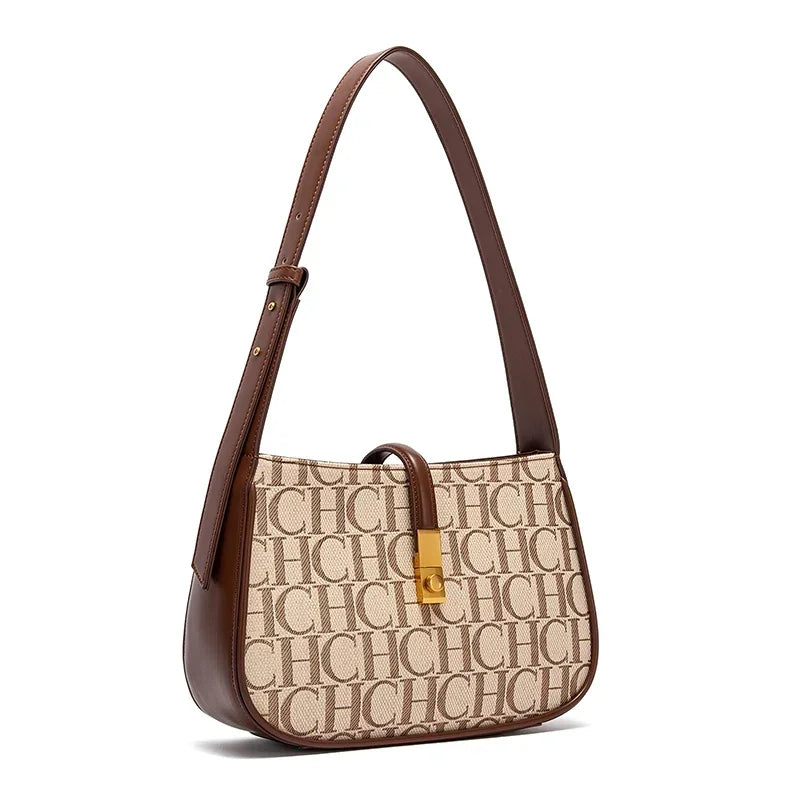 Luxury Baguette Shoulder Bag – Monogram PU Leather Handbag for Women