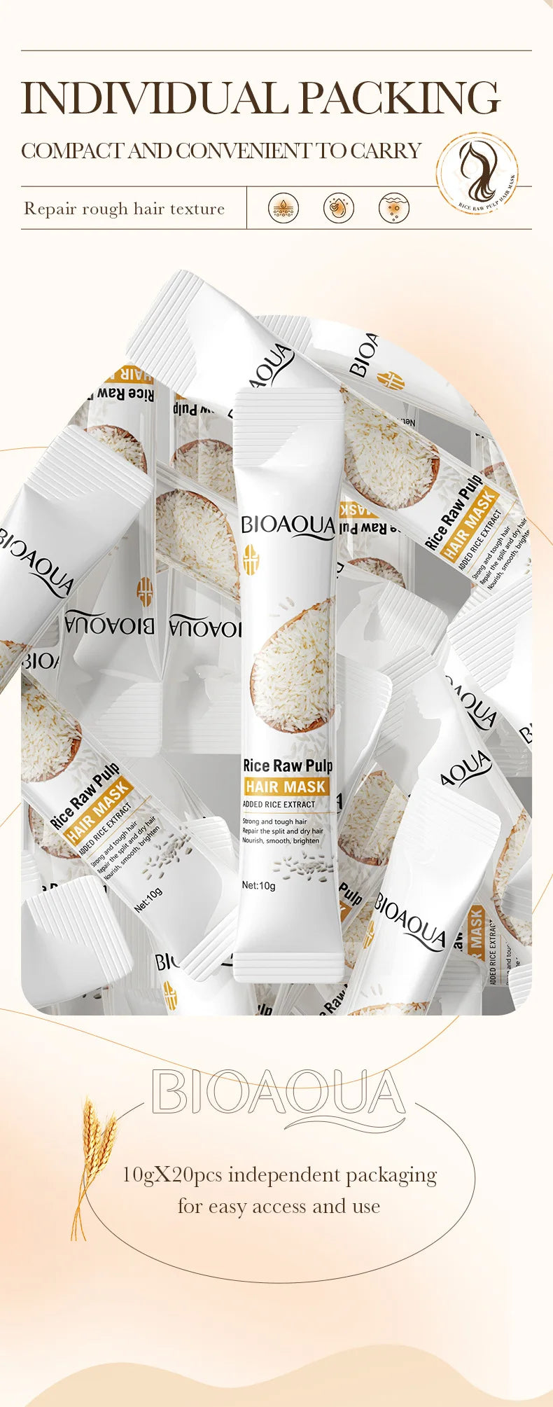 BIOAQUA Rice Milk Hair Mask 5 Seconds Soft Natural Repair Magical Prevent Dryness Split Damage Beauty Frizz Hair Care Nanasbeautyholic