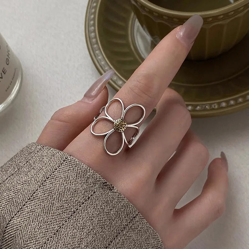 925 Sterling Silver Flower Ring for Women | Hollow Retro Design | Allergy-Free | VENTFILLE Fine Jewelry
