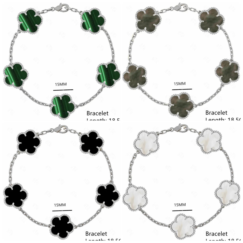 Lucky Clover Natural Mother of Pearl Bracelet & Necklace – Gold & Silver