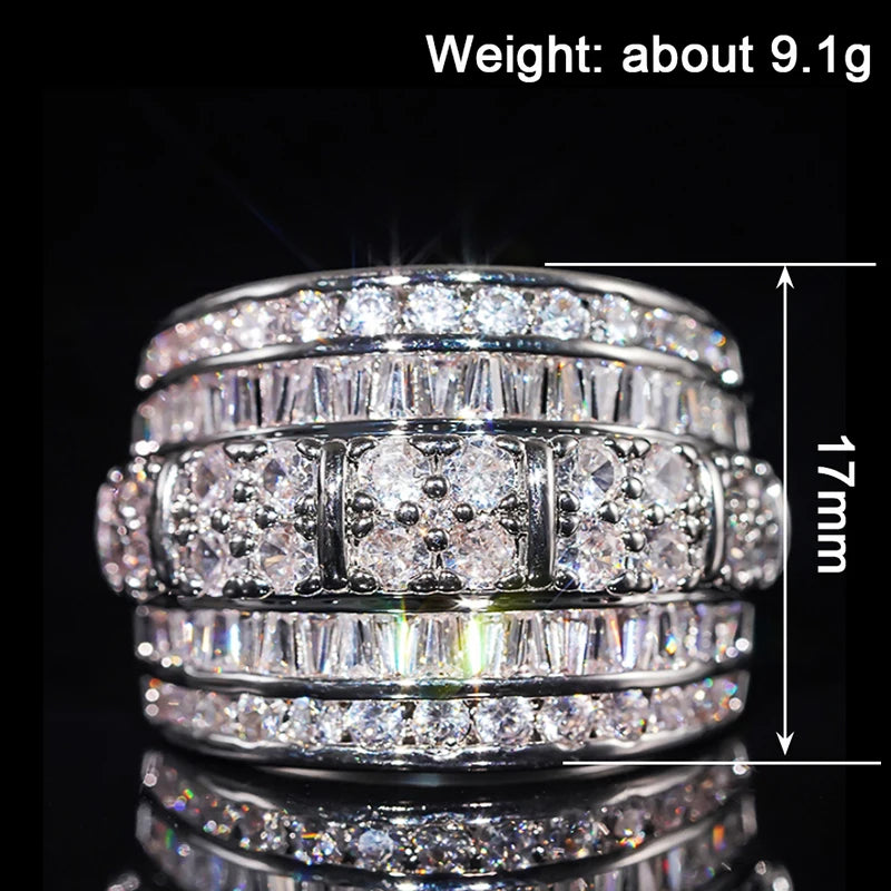 Cubic Zirconia Cocktail Ring for Women | Geometric Wide Band | Prong Setting | Trendy Party & Wedding Jewelry
