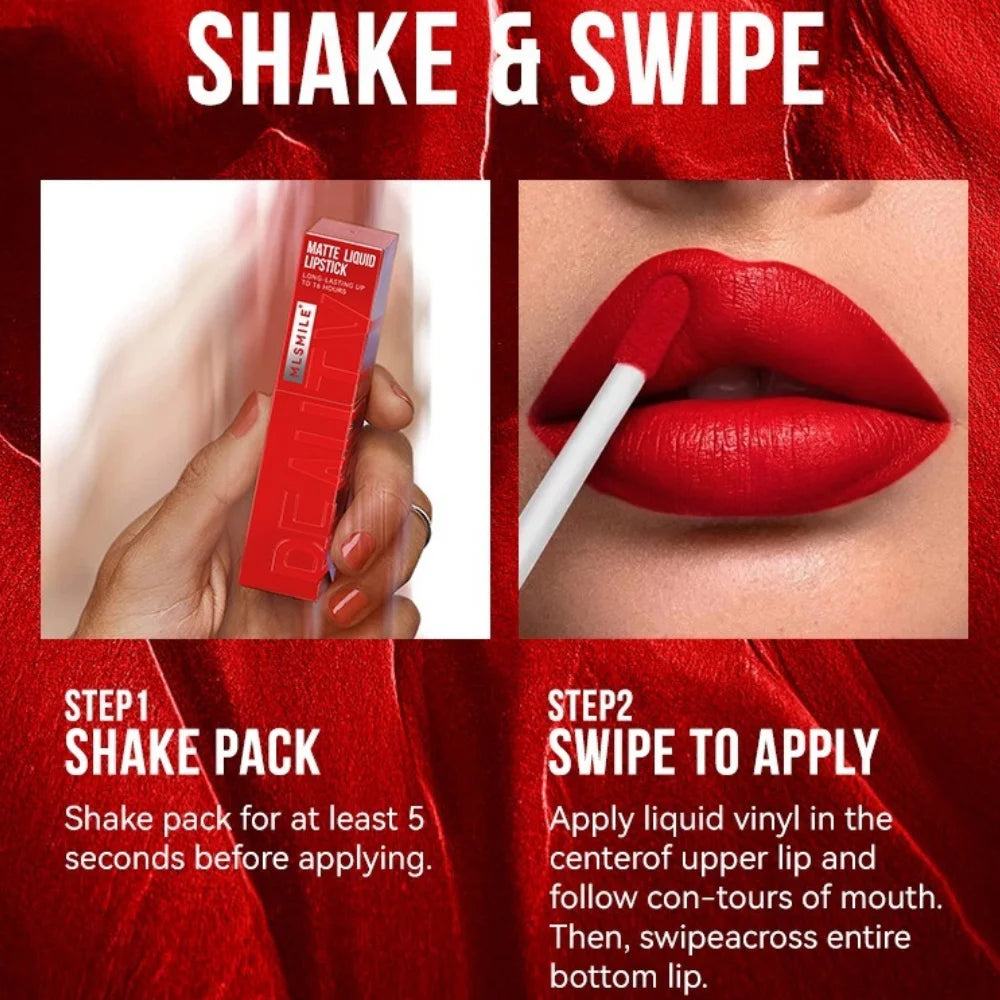 MLSMILE 6 Color Non-stick cup Velvet Satin Gloss Lip glaze Mist Liquid matte lipstick Waterproof long-lasting color liquid Nanasbeautyholic